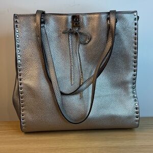 Rebecca Minkoff Megan Large Tote Silver Leather Metallic Like New!!